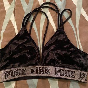 Small night blue velvet bralette PINK VS